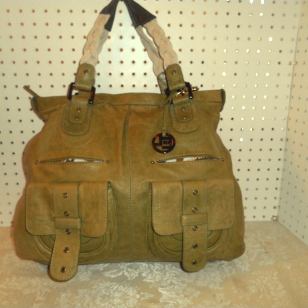 ELLIOTT LUCCA GRN CANVAS LEATHER CROSSBODY HANDBAG